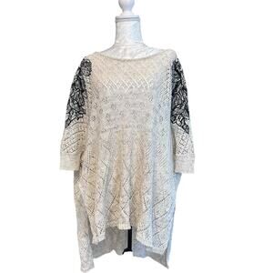 Knitted Knotted Crochet Too Womens Sz XS Oversize Black Lace Dolman Sleeve